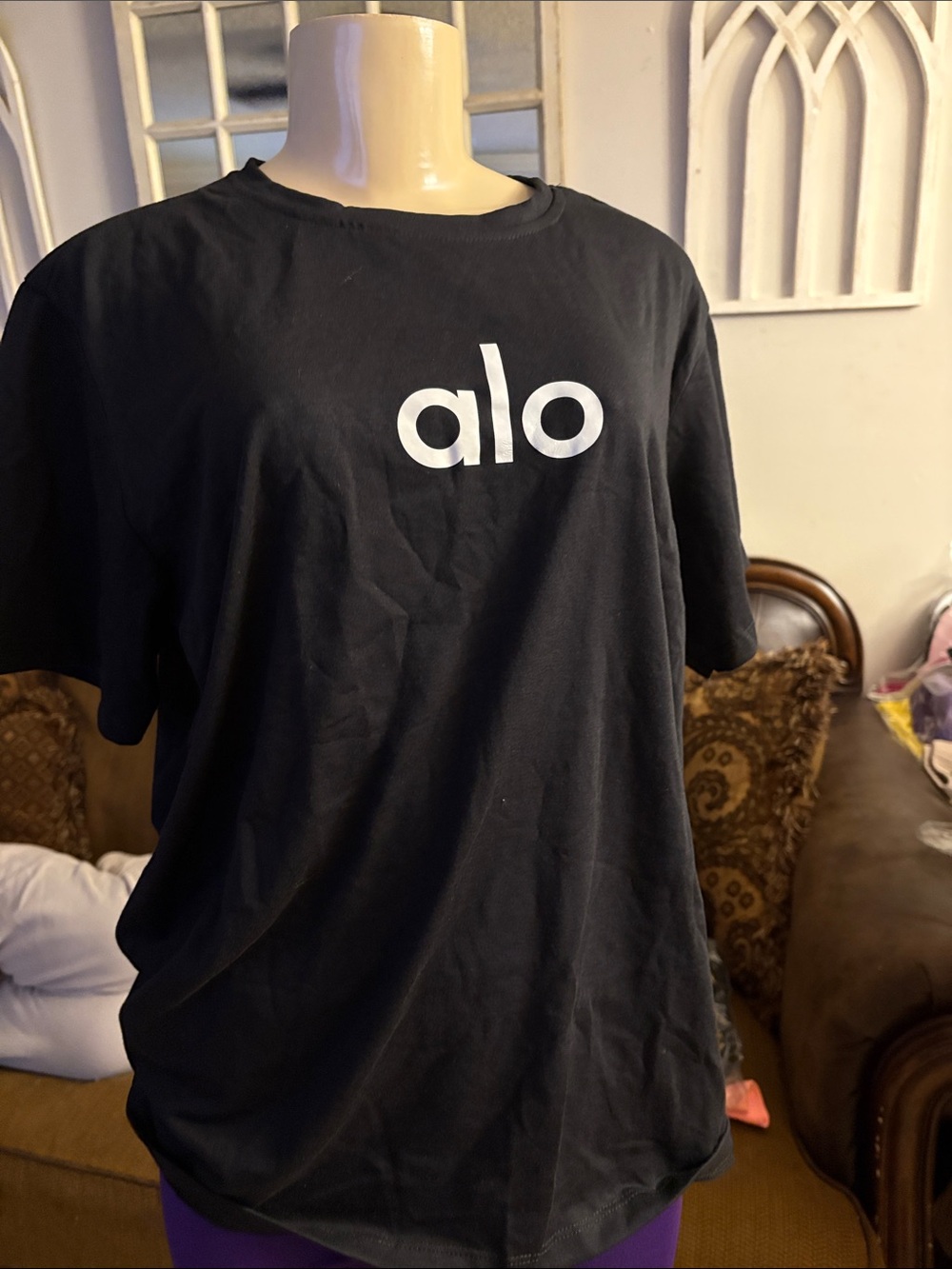ALO Yoga Black Tee with White Logo